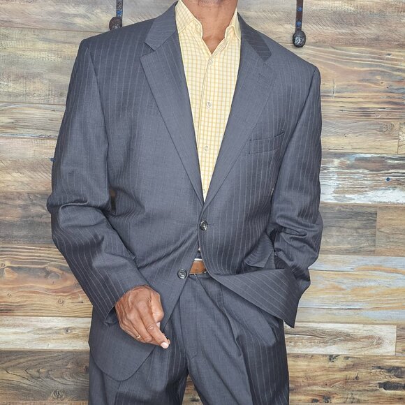 Ralph Lauren 100% Wool Gray Striped Made in Canada Suit 46R X 38W - Picture 7 of 13